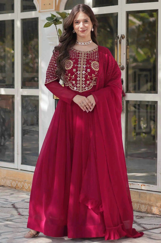 Pink Embroidery Faux Georgette Gown NCGW11110477