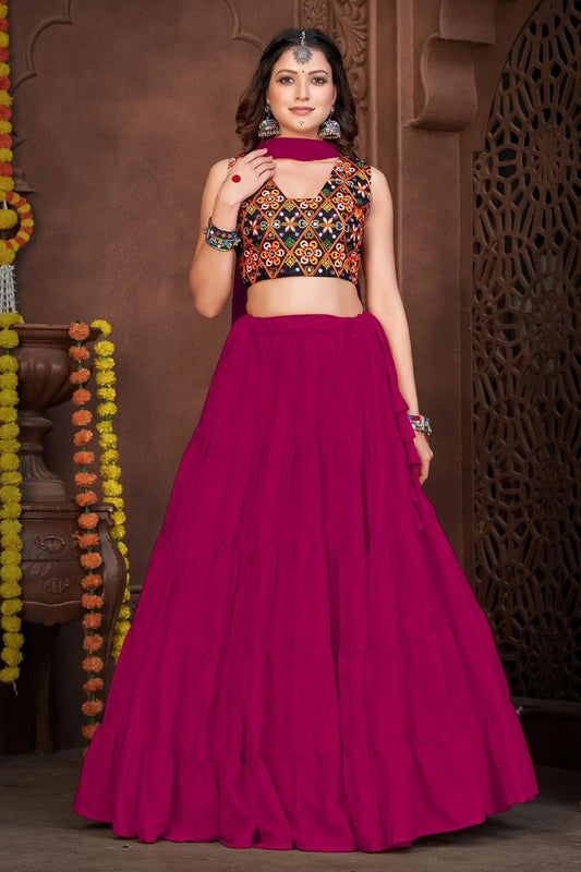 Pink Embroidery French Crepe Navratri Lehenga  NCLD11710197