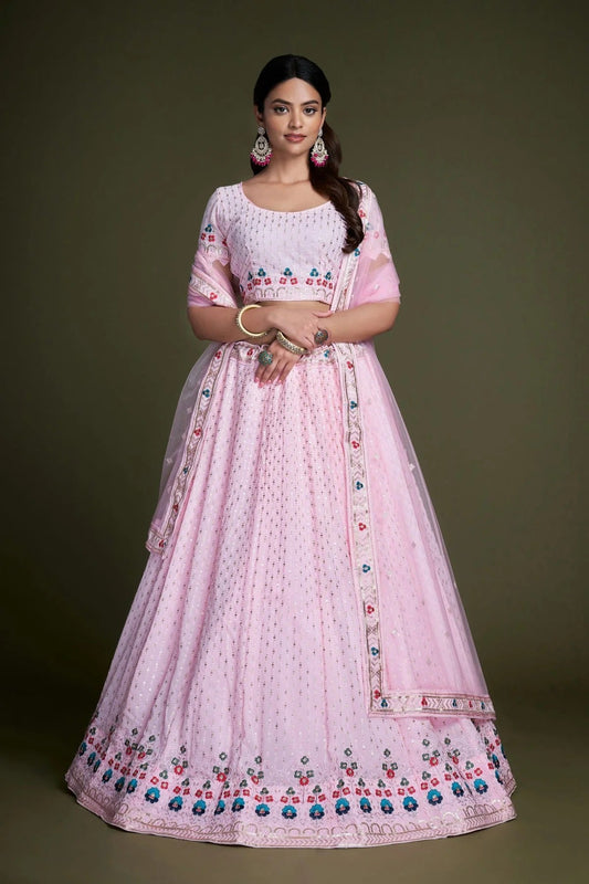 Pink Embroidery Georgette Lehenga Choli NCLD10810227
