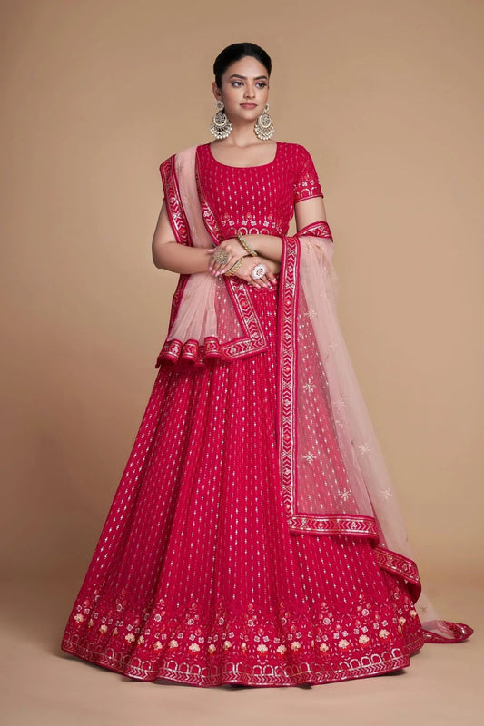 Pink Embroidery Georgette Lehenga Choli NCLD10810228