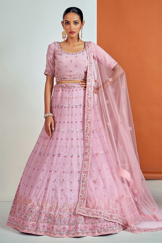 Pink Embroidery Georgette Lehenga Choli NCLD10810354
