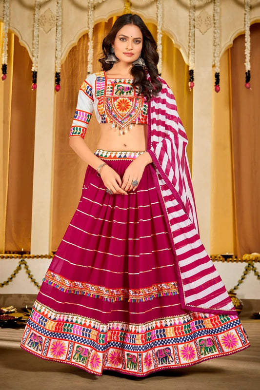 Pink Embroidery Georgette Navratri Lehenga  NCLD11710177