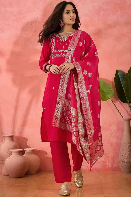 Pink Embroidery Roman Silk Pant Style Suit NCSS11110483