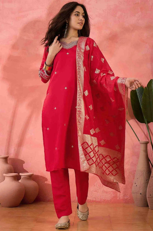 Pink Embroidery Roman Silk Pant Style Suit NCSS11110487