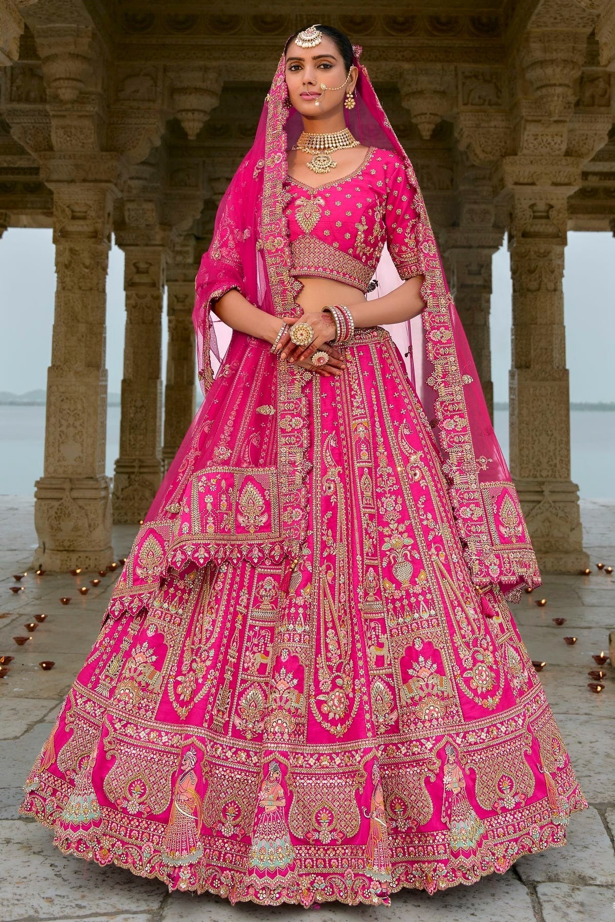 Pink Embroidery Silk Lehenga Choli NCLC12910135