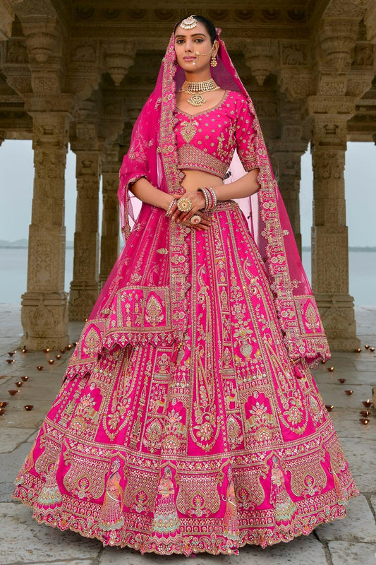 Pink Embroidery Silk Lehenga Choli NCLC12910135