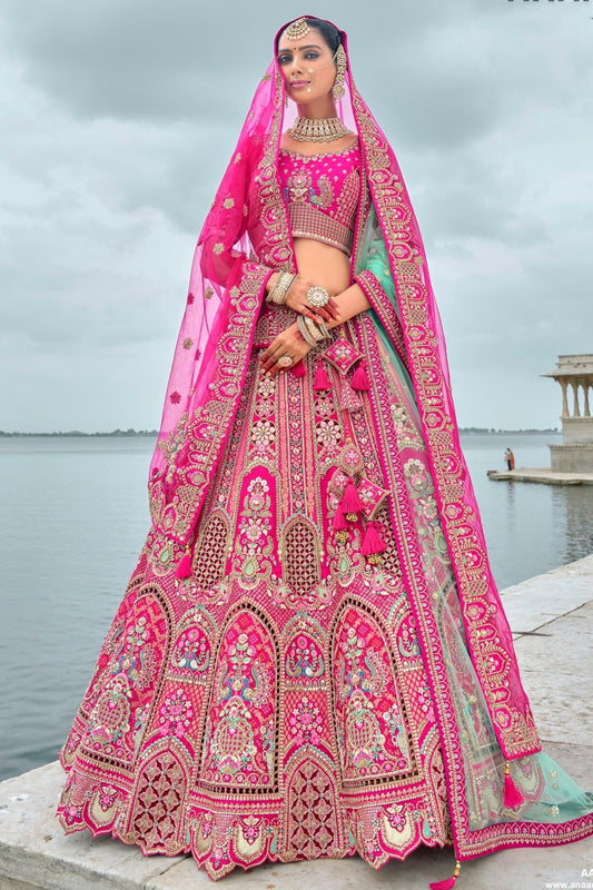 Pink Embroidery Silk Lehenga Choli NCLC12910136