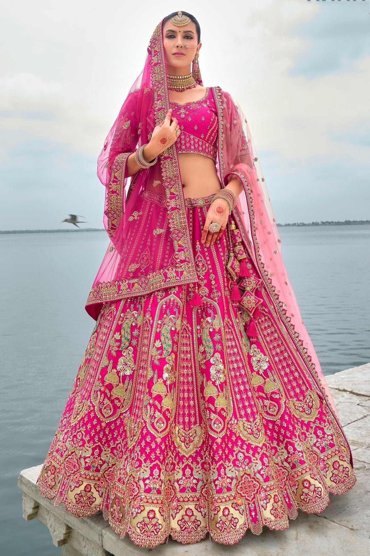 Pink Embroidery Silk Lehenga Choli NCLC12910137