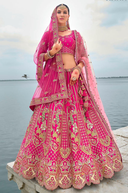Pink Embroidery Silk Lehenga Choli NCLC12910137