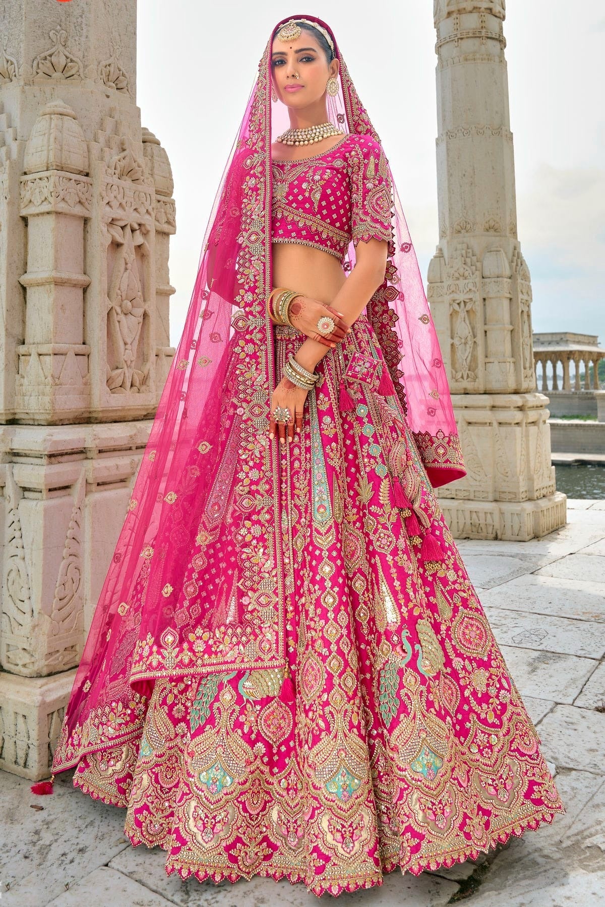 Pink Embroidery Silk Lehenga Choli NCLC12910142