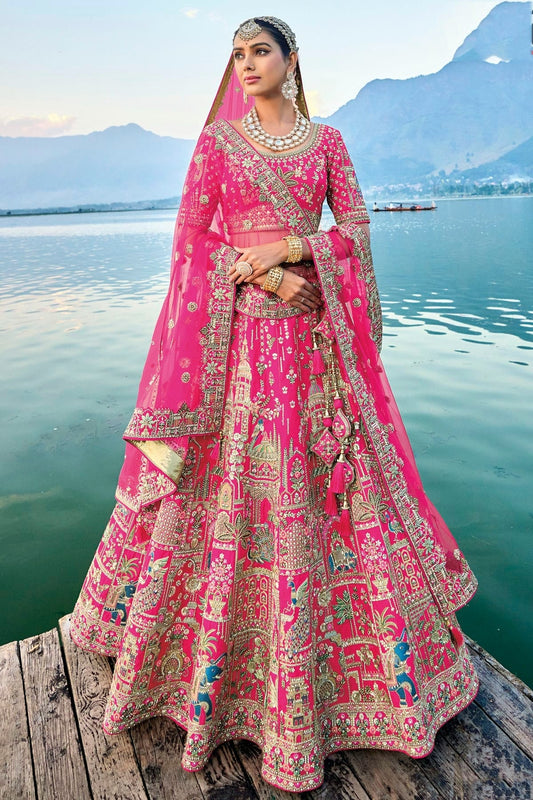 Pink Embroidery Silk Lehenga Choli NCLC12910144
