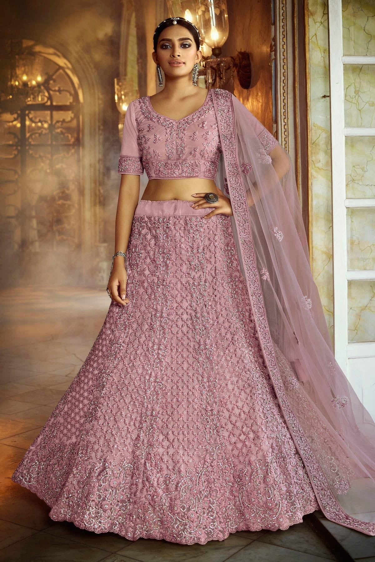 Pink Embroidery Soft Net Lehenga Choli NCLD10810210