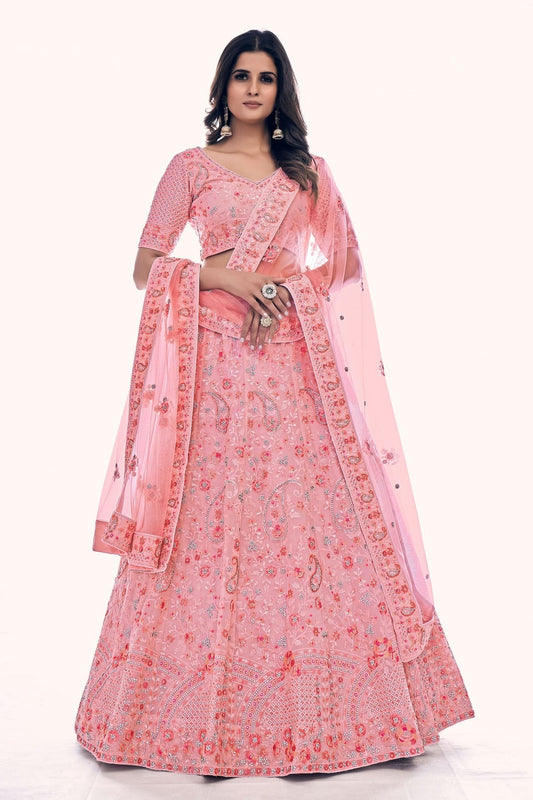 Pink Embroidery Soft Net Lehenga Choli NCLD10810289
