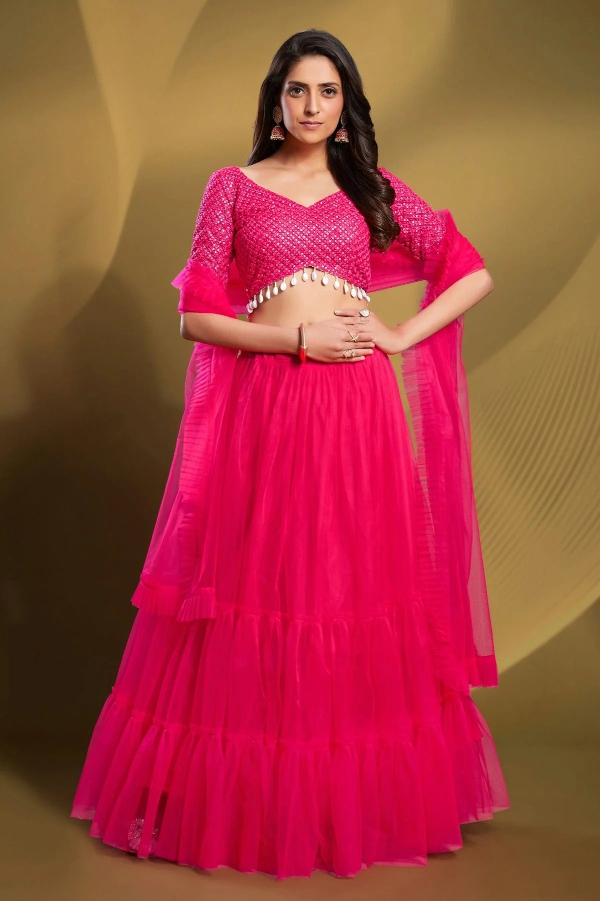 Pink Embroidery Soft Net Lehenga Choli NCLD10810349
