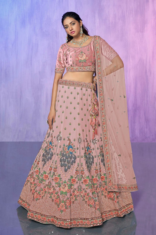 Pink Embroidery Velvet Lehenga Choli NCLD10810297