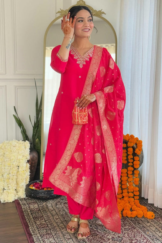 Pink Embroidery Viscose Stitched Suit NCSS11111311
