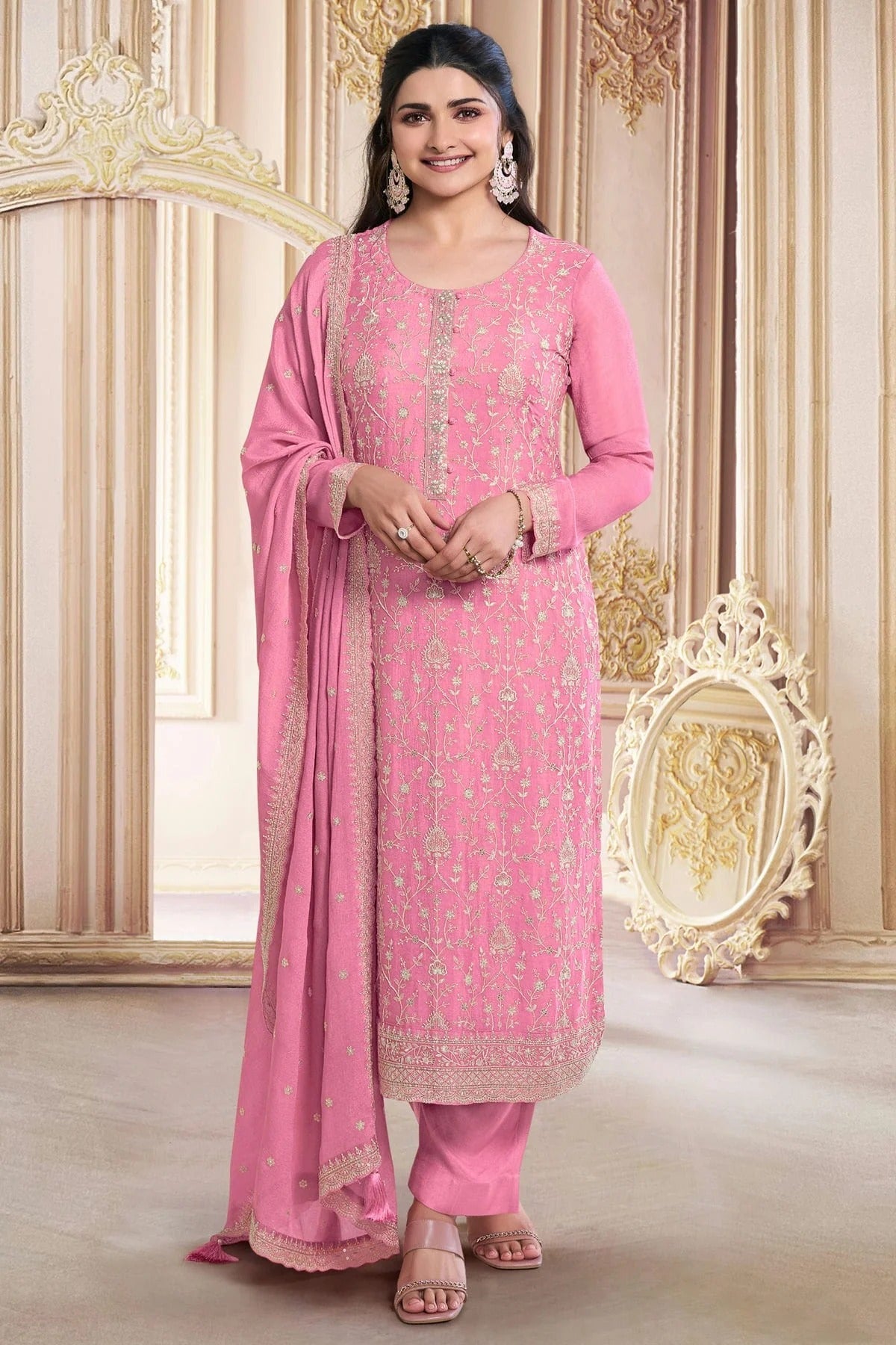 Pink Faux Georgette Semi Stitched Pant Style Suit NCSM11410426