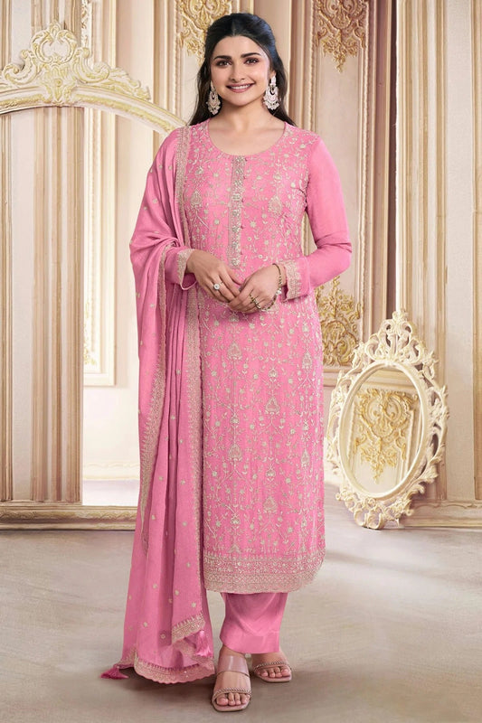Pink Faux Georgette Semi Stitched Pant Style Suit NCSM11410426