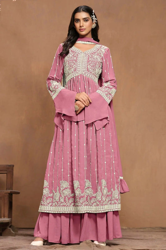 Pink Faux Georgette Semi Stitched Sharara Suit NCSM10510193
