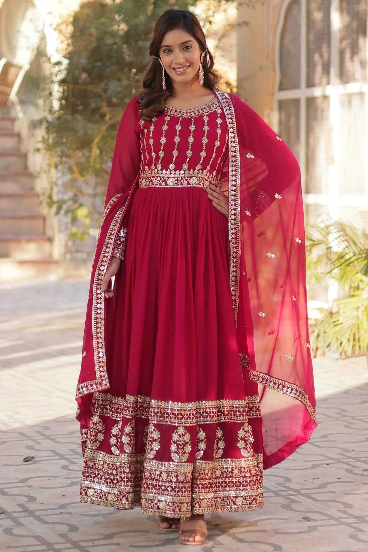 Pink Faux Georgette Stitched Gown NCGW11110847