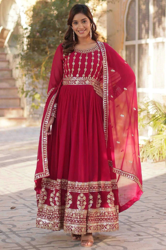 Pink Faux Georgette Stitched Gown NCGW11110847