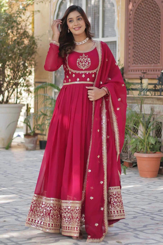Pink Faux Georgette Stitched Gown NCGW11110852