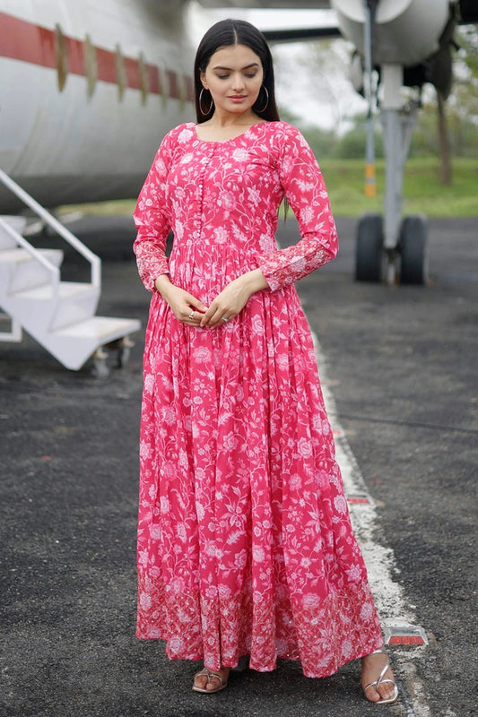 Pink Faux Georgette Stitched Gown NCGW11111359