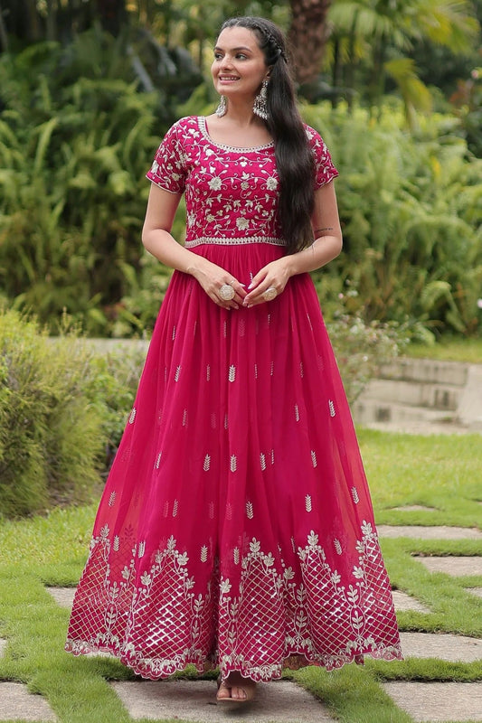 Pink Faux Georgette Stitched Gown NCGW11111364