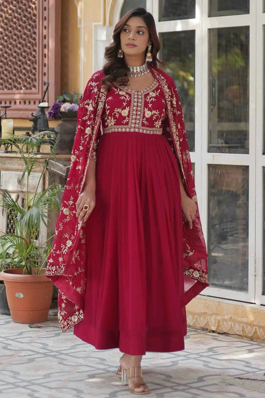 Pink Faux Georgette Stitched Gown NCSS11110150