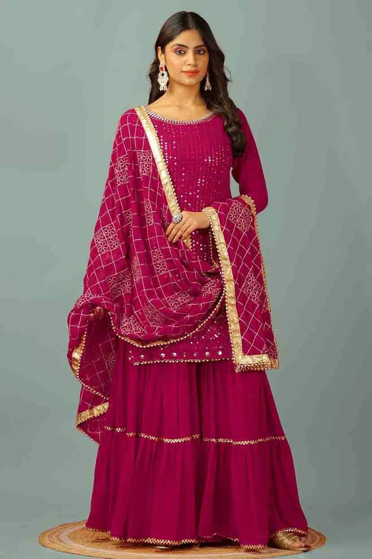 Pink Faux Georgette Stitched Sharara Suit NCSS11410177