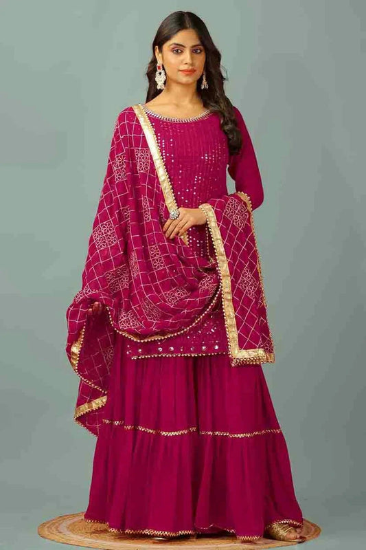 Pink Faux Georgette Stitched Sharara Suit NCSS11410177
