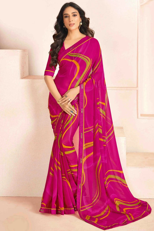 Pink Georgette Digital Printed Printed Saree NCSD11110398