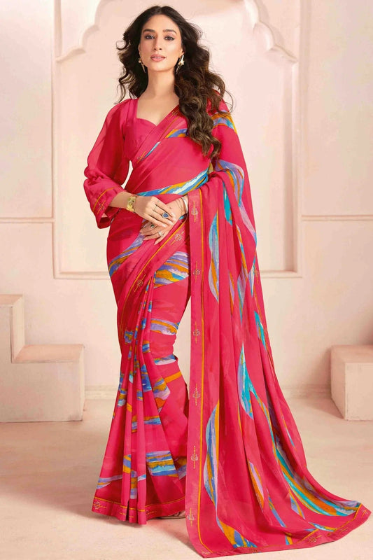Pink Georgette Digital Printed Printed Saree NCSD11110409