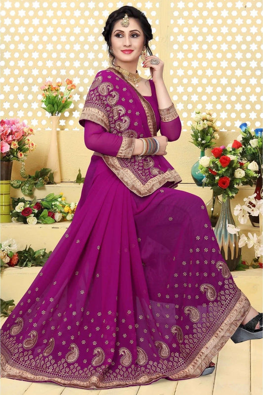 Pink Georgette Embroidered Saree NCSD11210598
