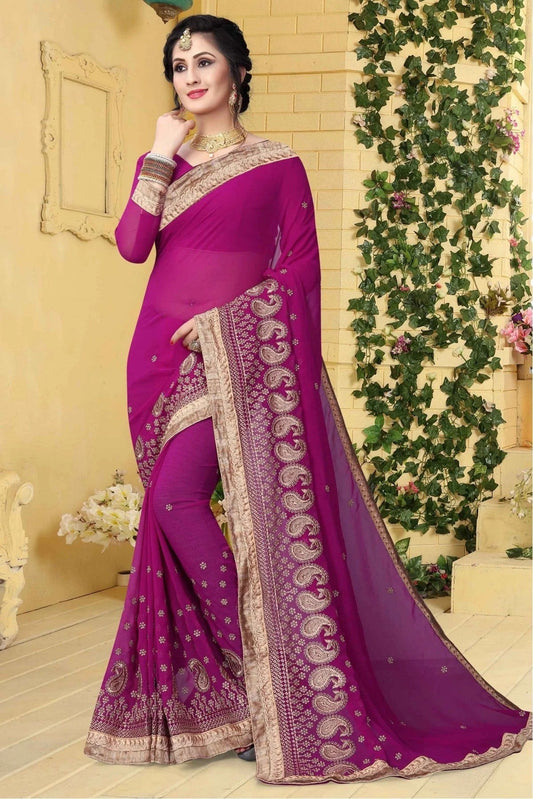 Pink Georgette Embroidered Saree NCSD11210598