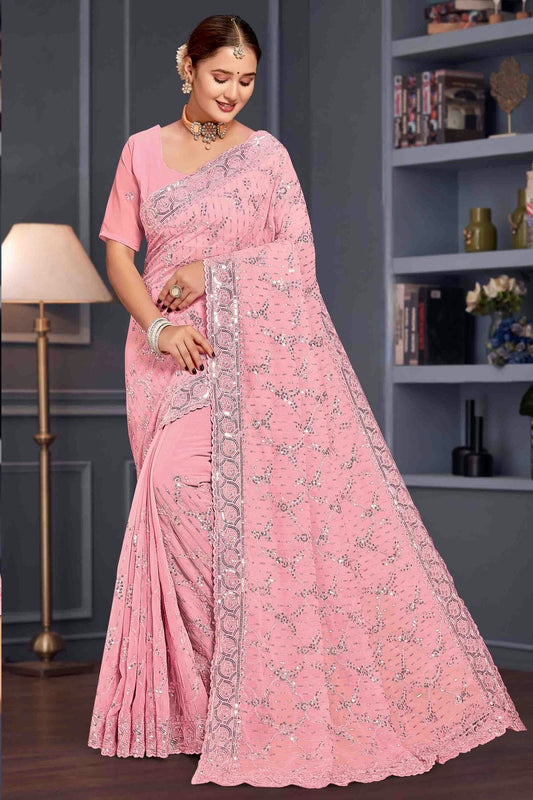 Pink Georgette Embroidery Designer Saree NCSD10910099