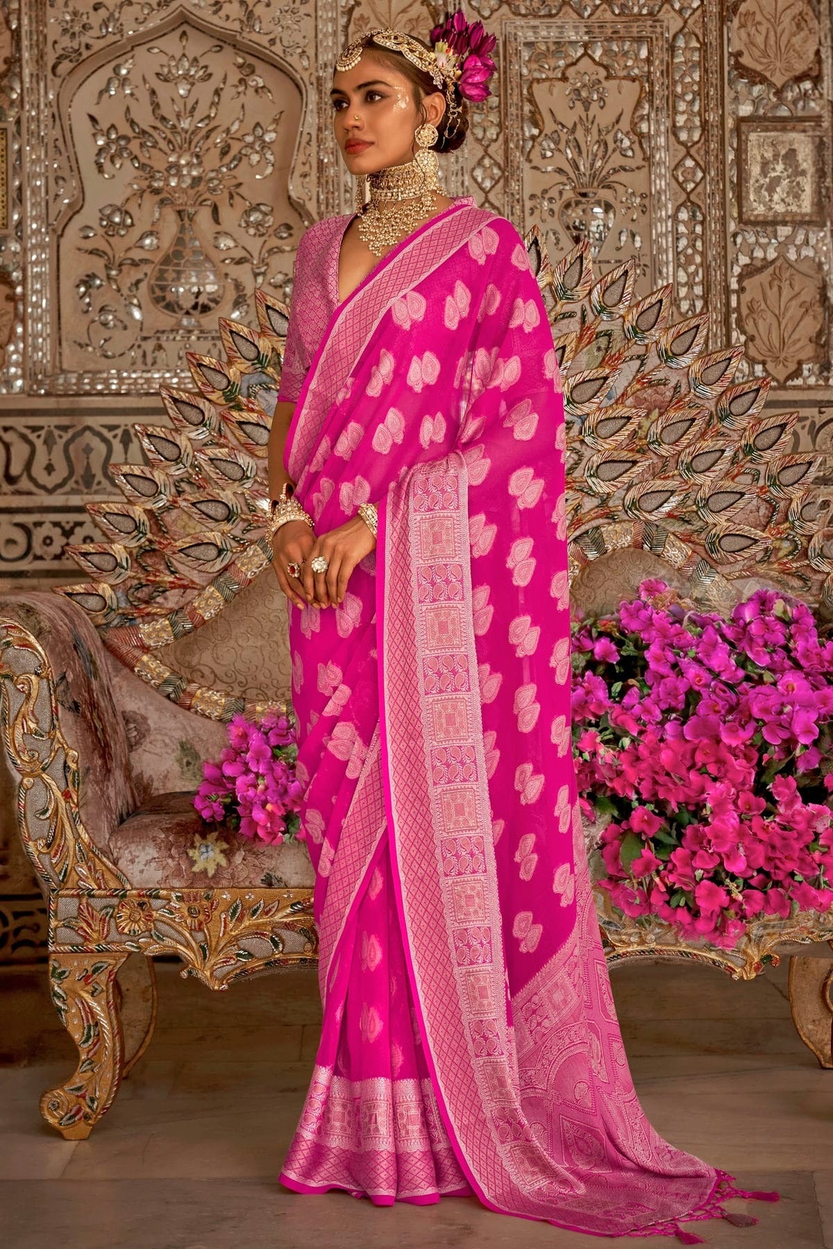 Pink Georgette Traditional Saree NCSD12910116