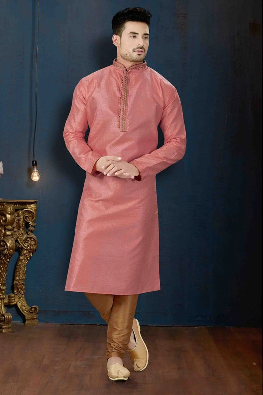 Pink Kurta Pajama In Jacquard NCKP10410630