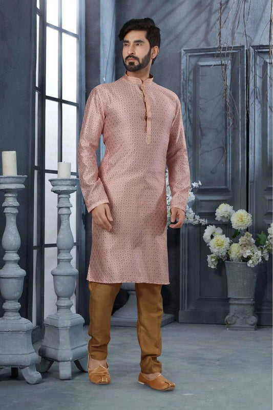 Pink Kurta Pajama In Jacquard NCKP10410690