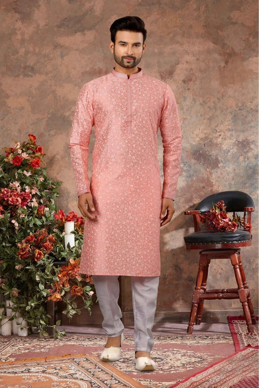 Pink Kurta Pajama In Silk NCKP10410693