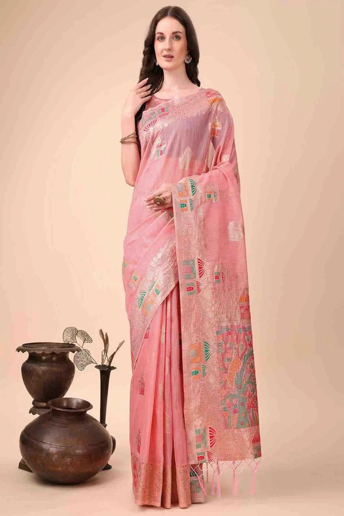 Pink Linen Cotton Woven Traditional Sarees  NCSD11110274