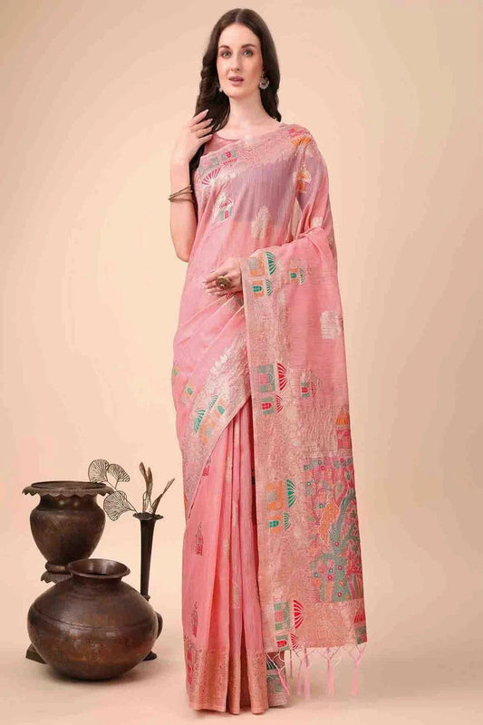 Pink Linen Cotton Woven Traditional Sarees  NCSD11110274