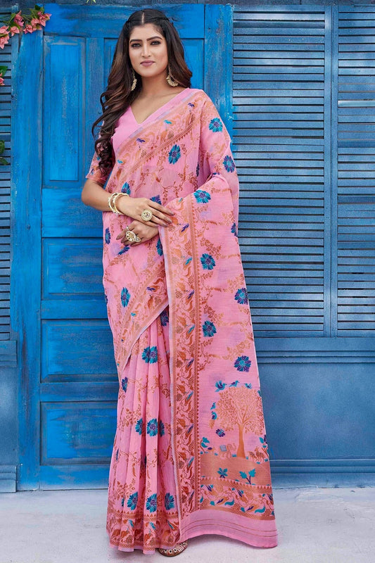 Pink Linen Traditional Saree NCSD11111836