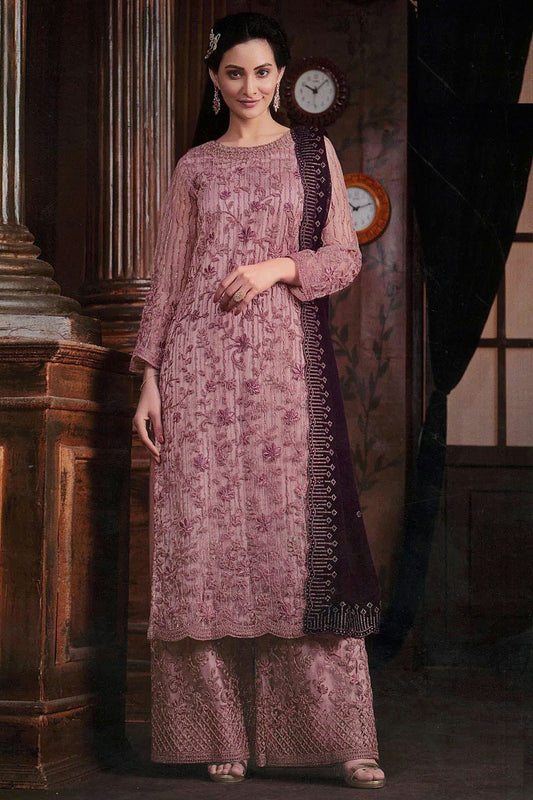 Pink Net Palazzo Pant Suit NCSM11112369