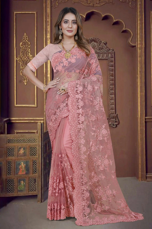 Pink Net Saree NCSD10910313