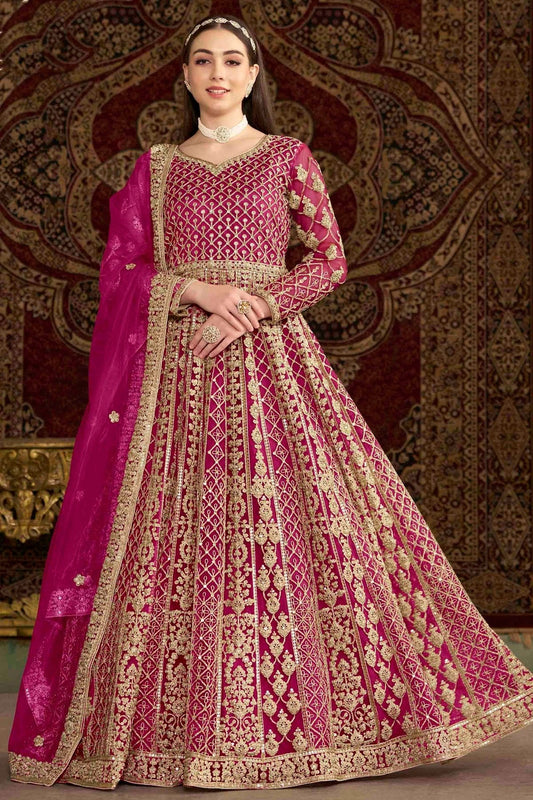 Pink Net Semi Stitched Anarkali Suit NCSM10510134