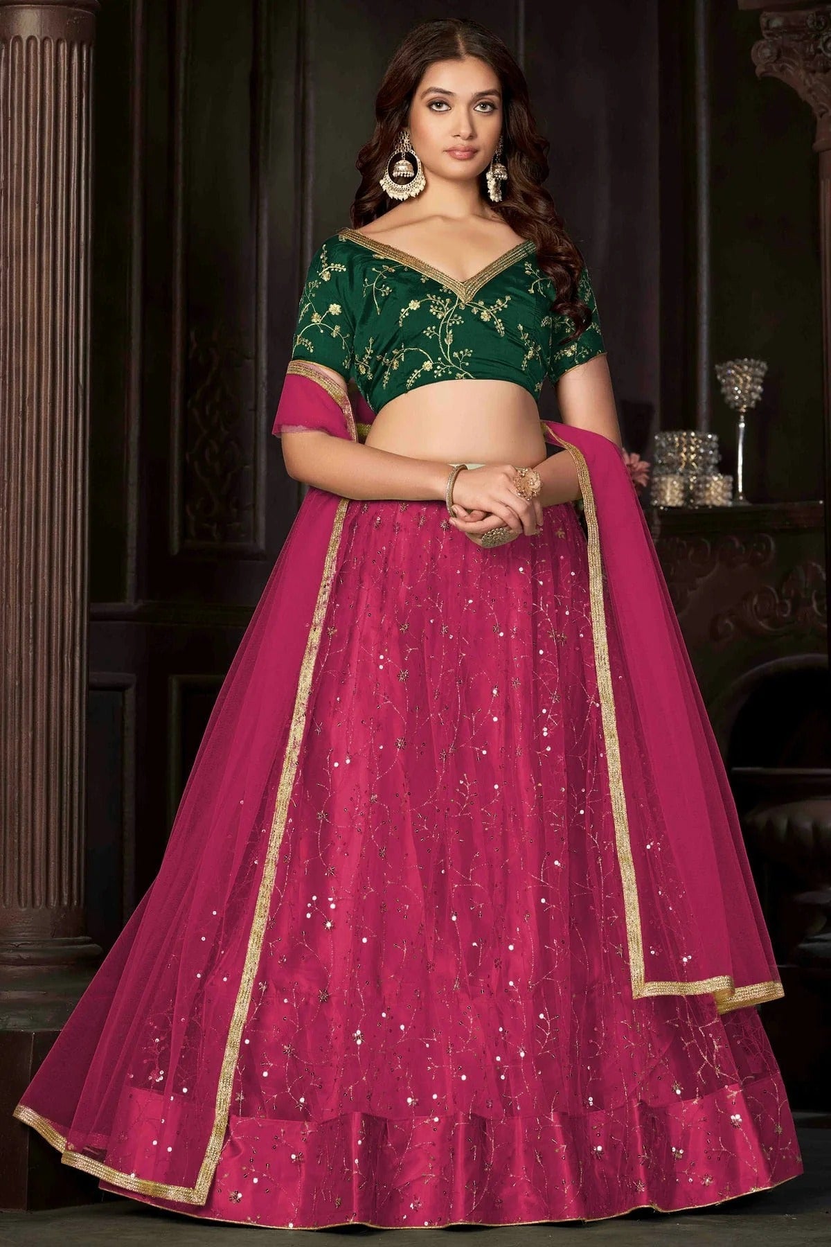 Pink Net Semi Stitched Lehenga Choli NCLC11710145