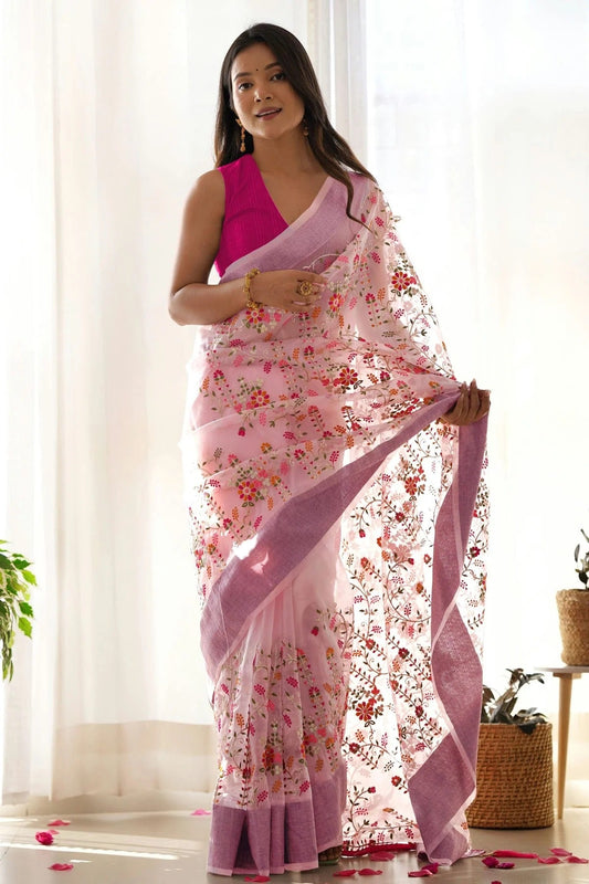 Pink Organza Designer Saree NCSD11111697