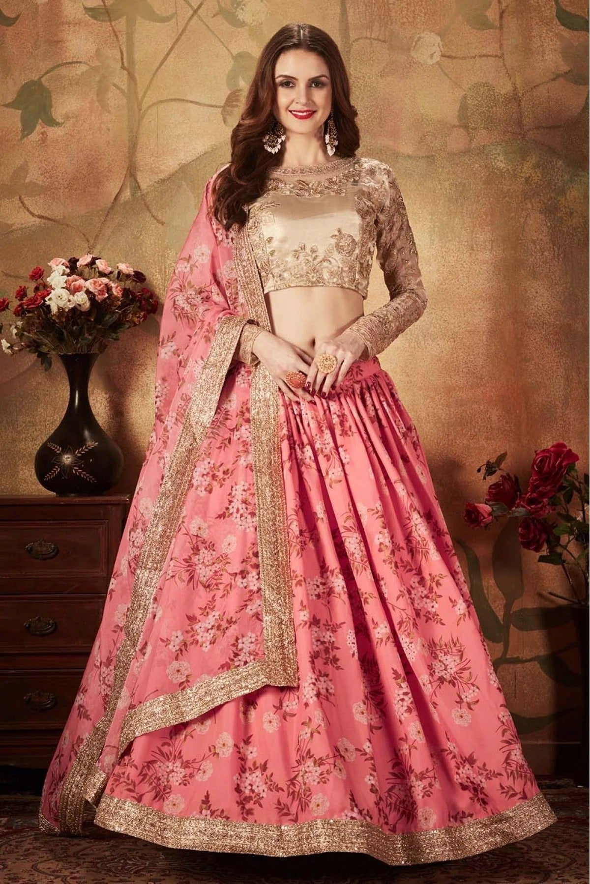 Pink Organza Lehenga Choli NCLC10110316
