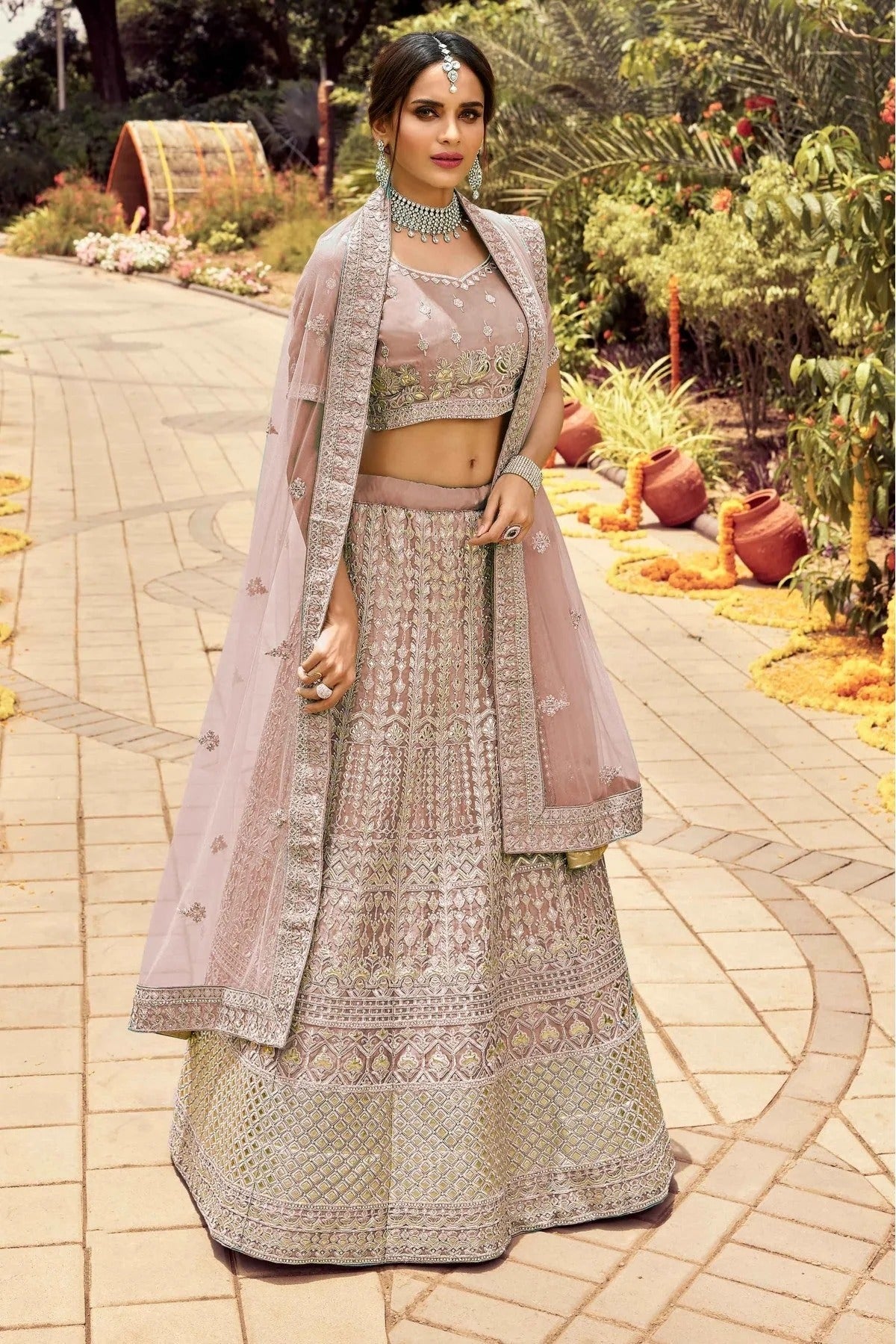 Pink Organza Resham Lehenga Choli NCLC10810402